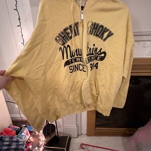 Yellow Utility Zip-Up Jacket with Smoky Mountains Graphic worn